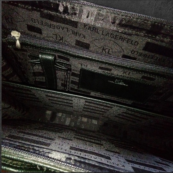 Karl Lagerfeld Black Pebbled Leather Zip Briefcase with Built-In Handles - Picture 5 of 7